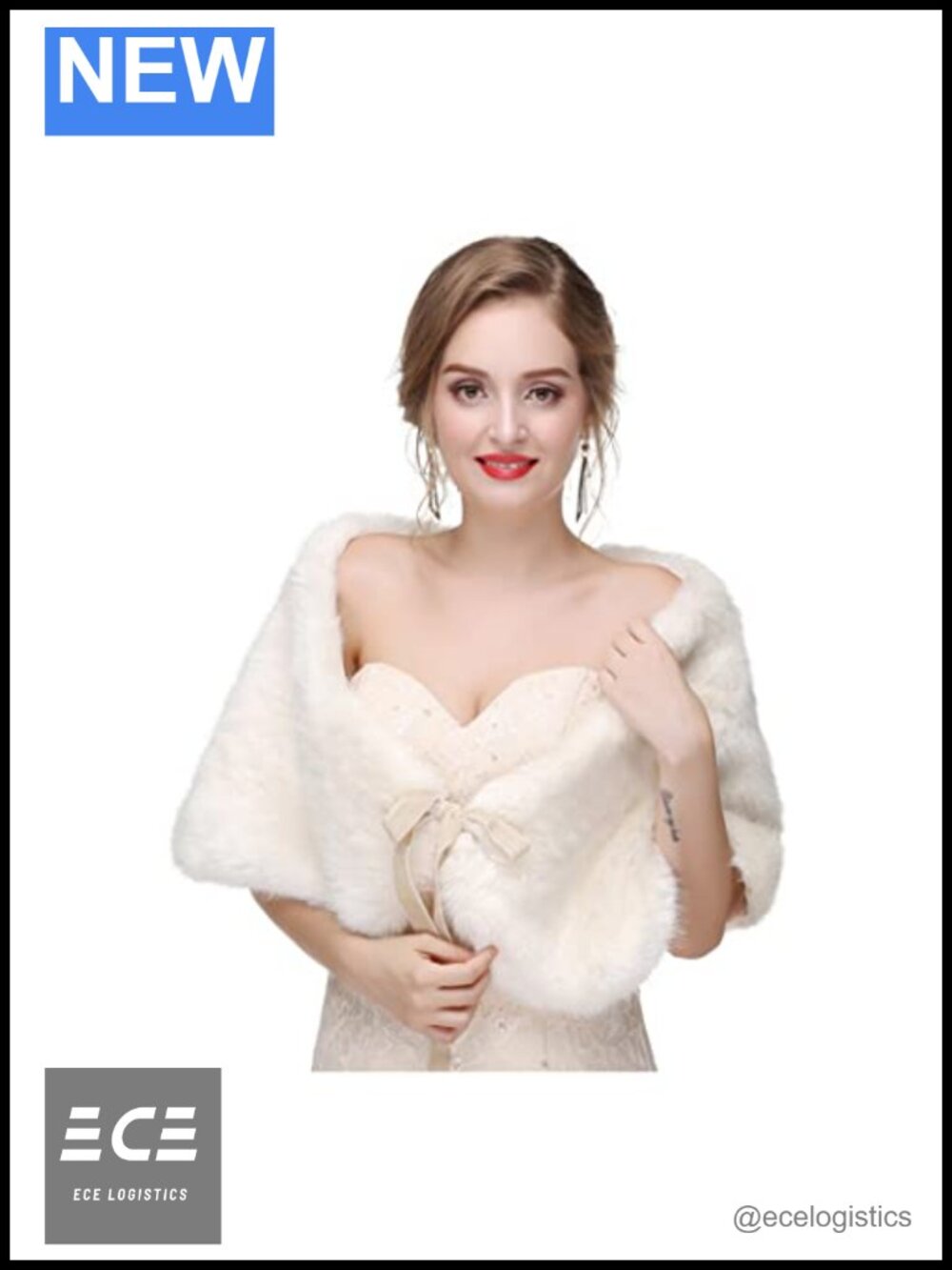 Faux Fur Wedding Shawl Wrap with Ribbon Bridal Cover Up